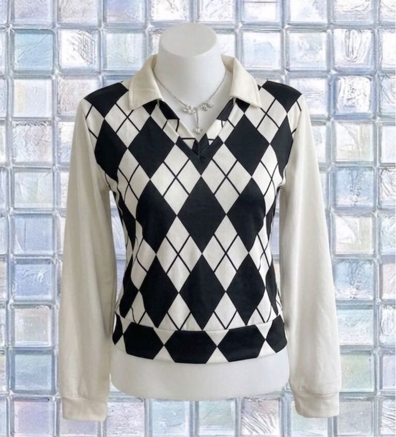 Argyle Print Collared Top