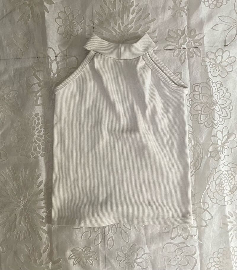Ivory Ribbed High-Neck Halter Top