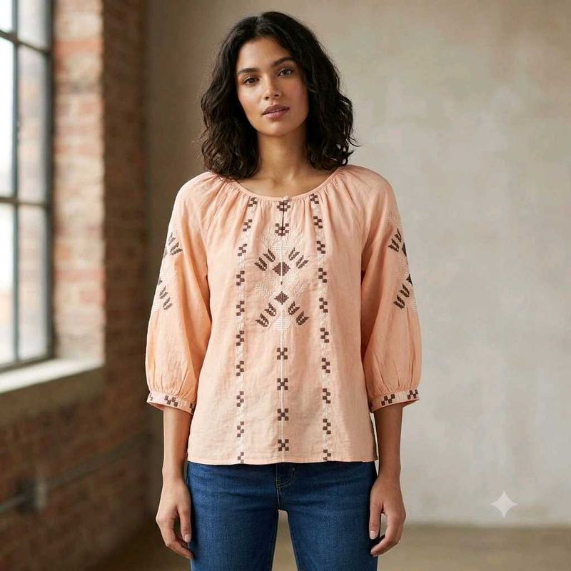 Embroidered Peachy Pink Kurta
