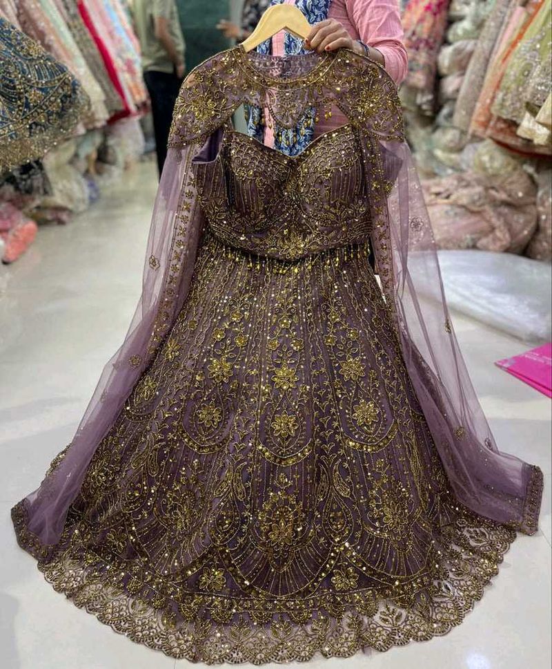 golden beads work fish cut Crop Top lehenga