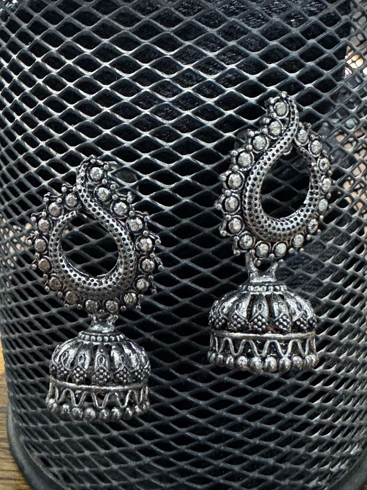 Oxidized Silver Jhumka Earrings