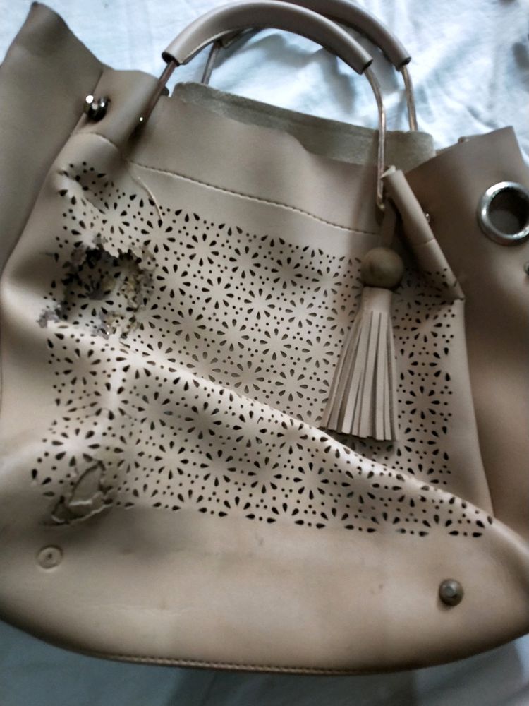 Beige Handbag,Used Only 1flaw, But It Can Be Fixed