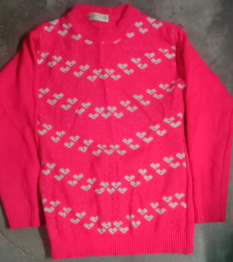 Retro Pink Heart Pattern Sweater