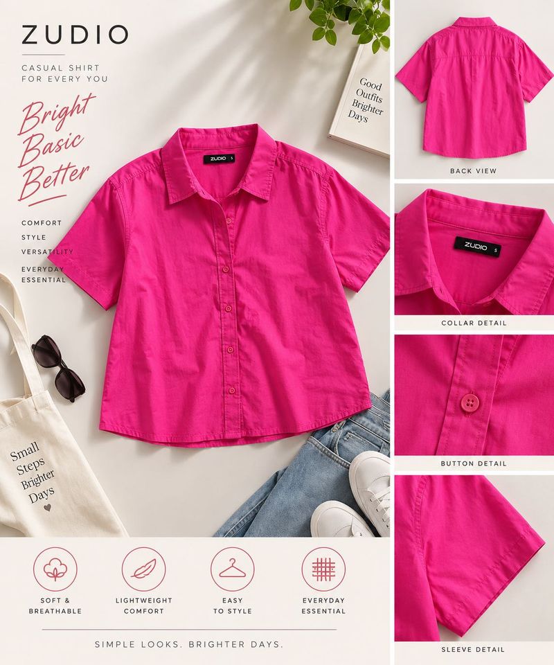 Bright Pink Cropped Button-Up Shirt