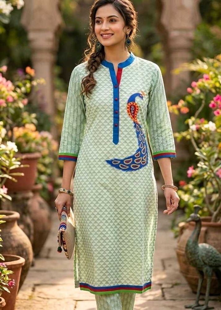 Pure Cotton Embroidered Peacock Kurti