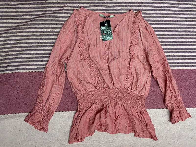 Pink Smocked Peplum Blouse
