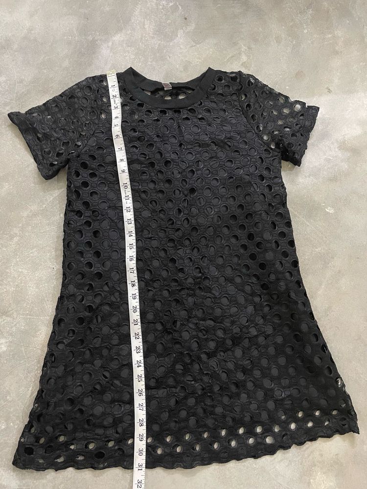 Chic Black Eyelet Mini Dress
