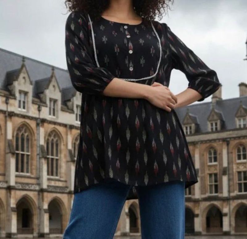 Stylish Black Ikat Print Kurta