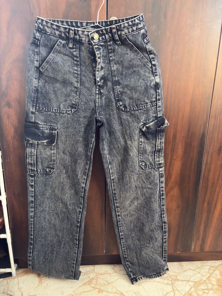 y2k grunge washed black cargo wide leg jeans