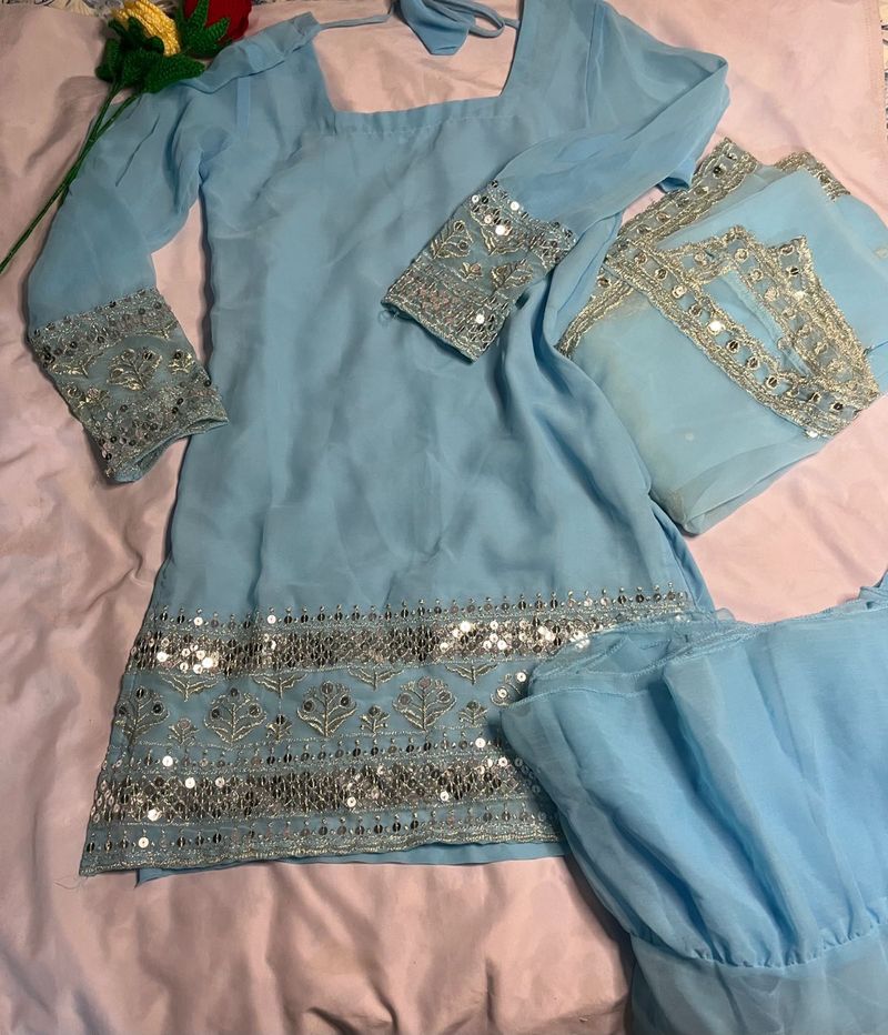 Beautiful Blue Embellished Kurta Set
