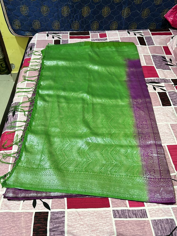 Purple &amp; Green Banarasi Silk Saree