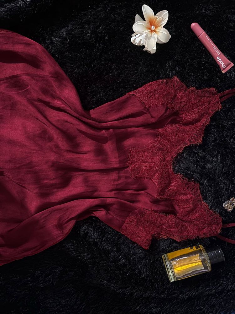 Lace Trimmed Silky satin top