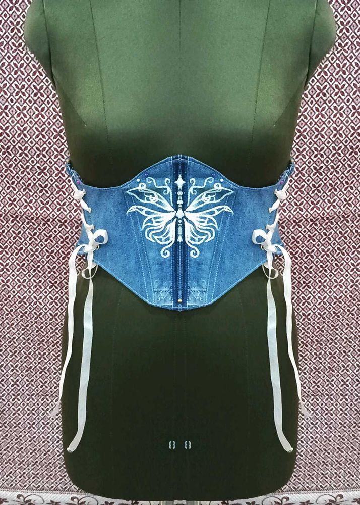 Hand-painted Denim Corset Belt