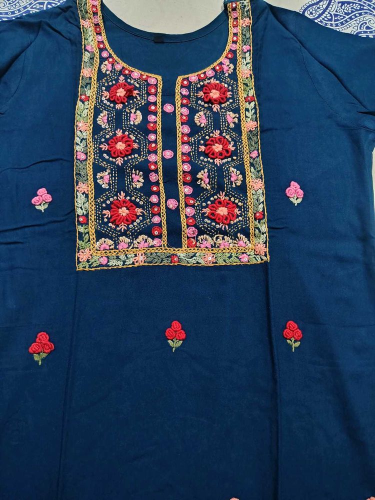 Embroidered Navy Kurta