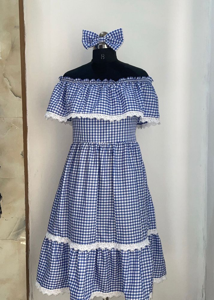 Charming Blue Gingham Off-Shoulder Dress l✨💙