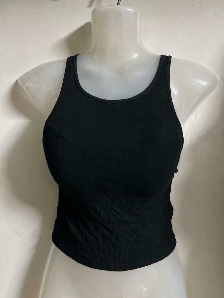Ribbed Black Crop Tank Top