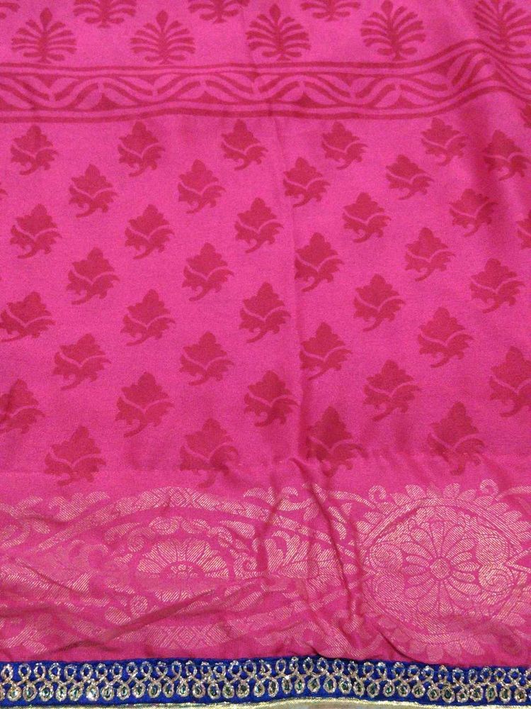Vibrant Pink Floral Print Saree