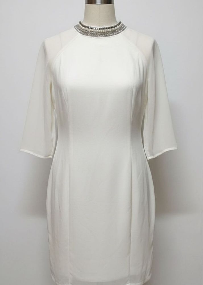 Elegant White Beaded Neckline Dress