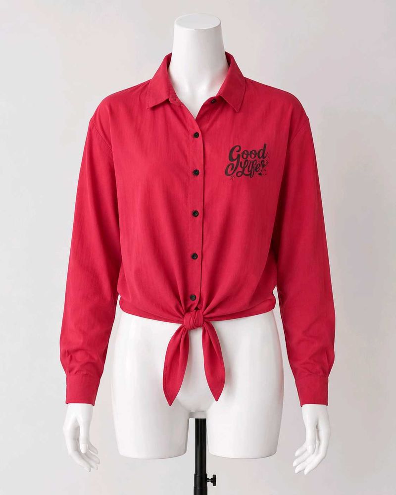 Women's Red Tie-Knot Cotton Blend Shirt |