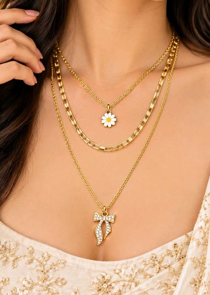Layered Daisy &amp; Bow Necklace