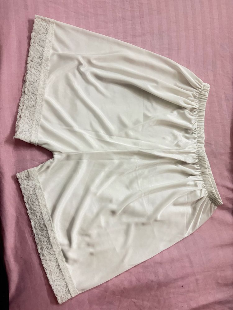 White Lace Trimmed Slip Shorts
