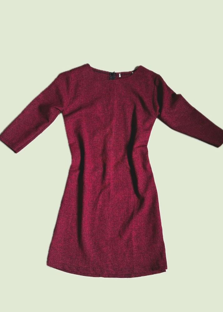 Maroon Textured Long Sleeve Dress