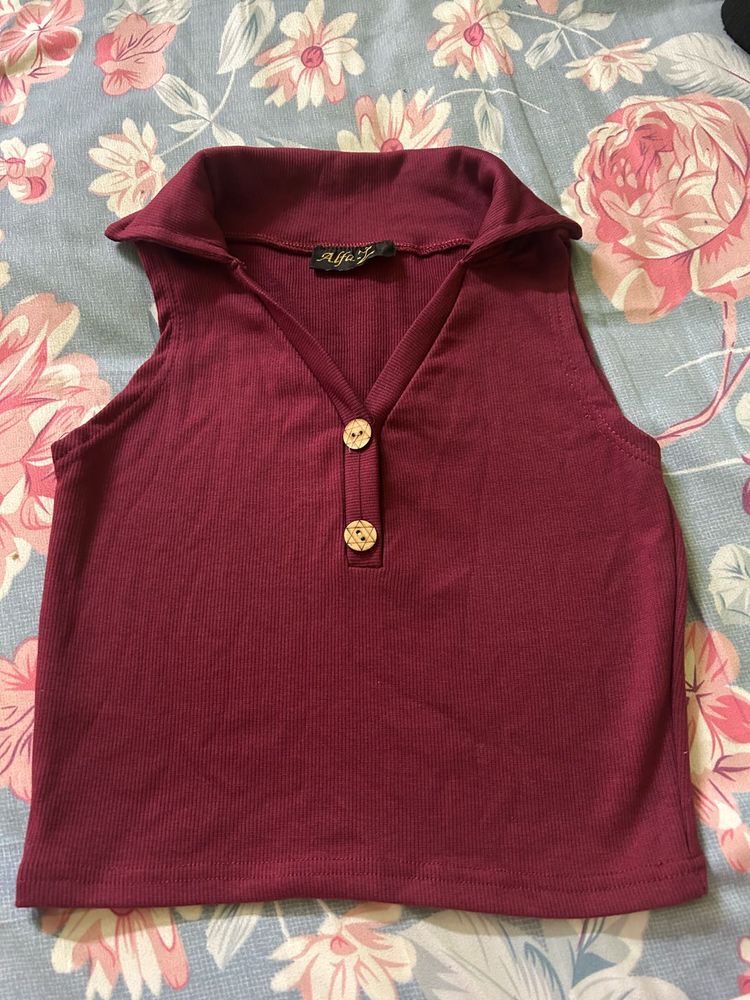 Burgundy Ribbed Tank Top