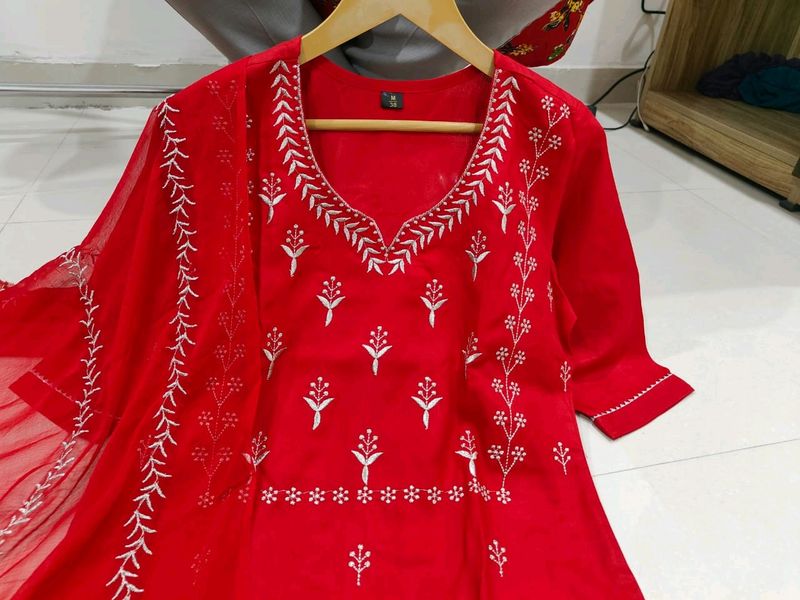 New Red Nazmin Duppata Pant sets with Handwork