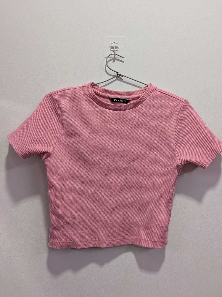 Pink Ribbed Crop Top