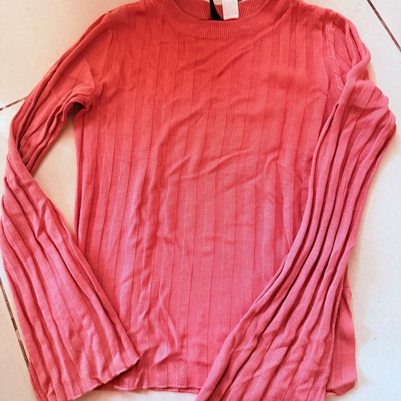 Ribbed Coral Long Sleeve Top