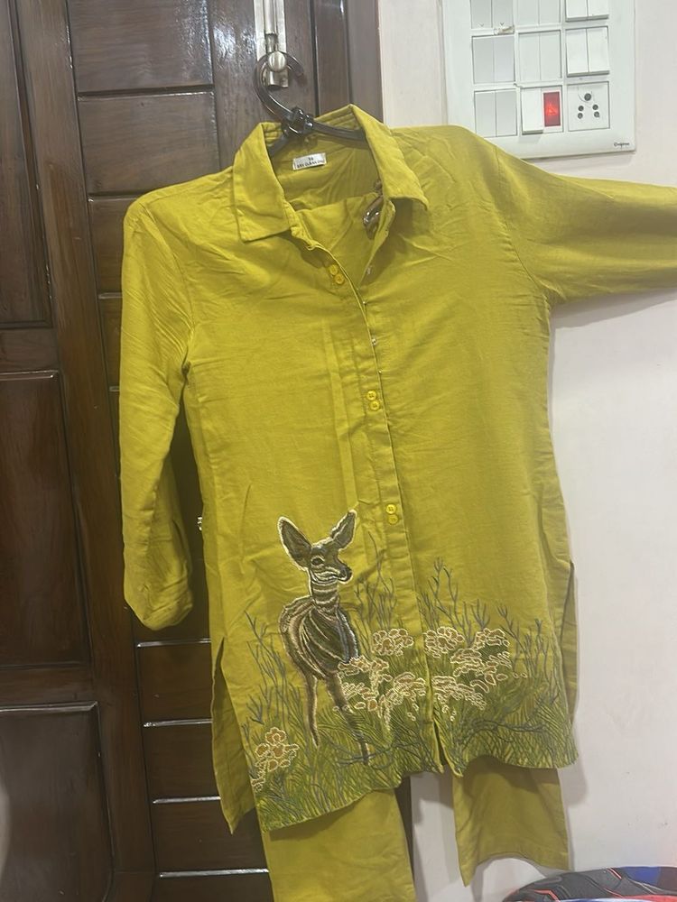 Stylish Yellow Kurta Set with Deer Print