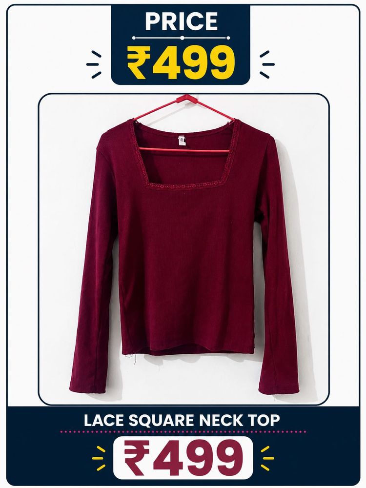 Maroon Lace Square Neck Top