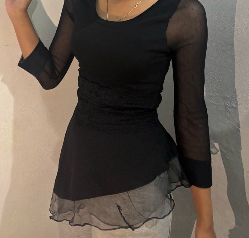 Sheer Sleeve Black Tunic Top