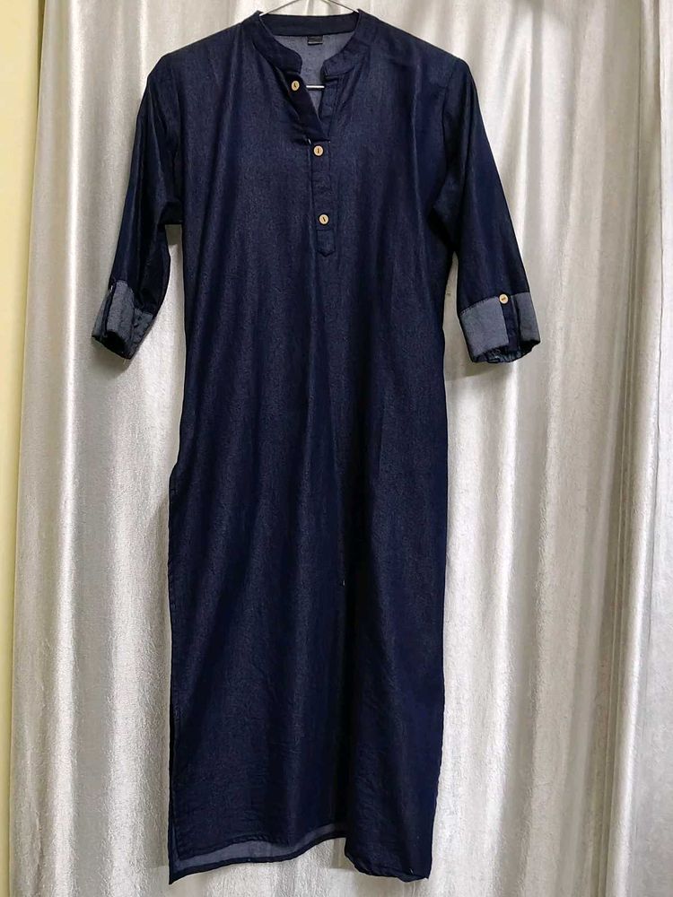Denim Mandarin Collar Kurta