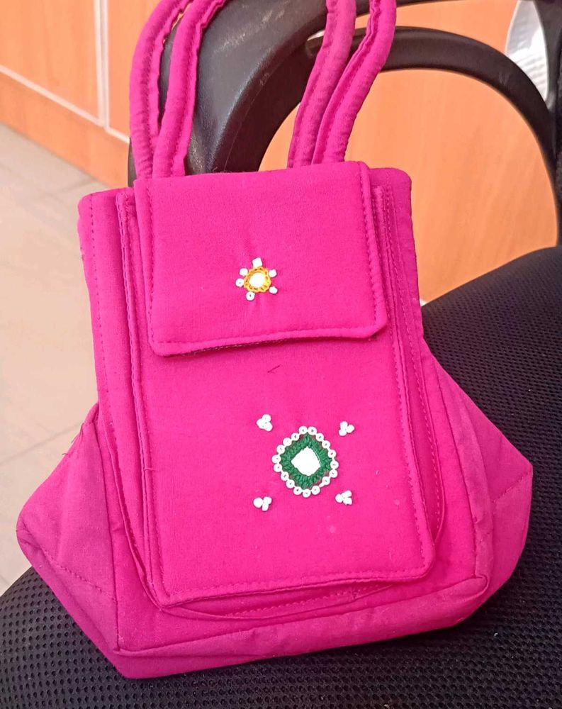 hand made Vibrant Pink Embroidered Bag