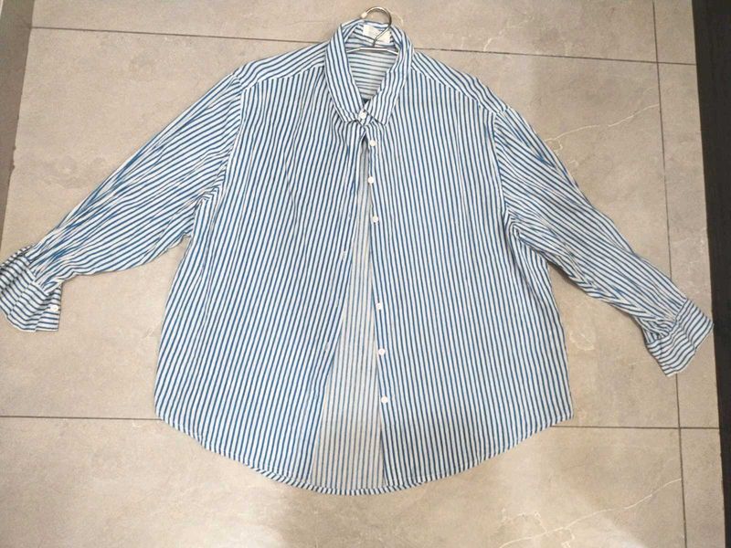 Women Classic Oversized Striped Button-Down Shirt