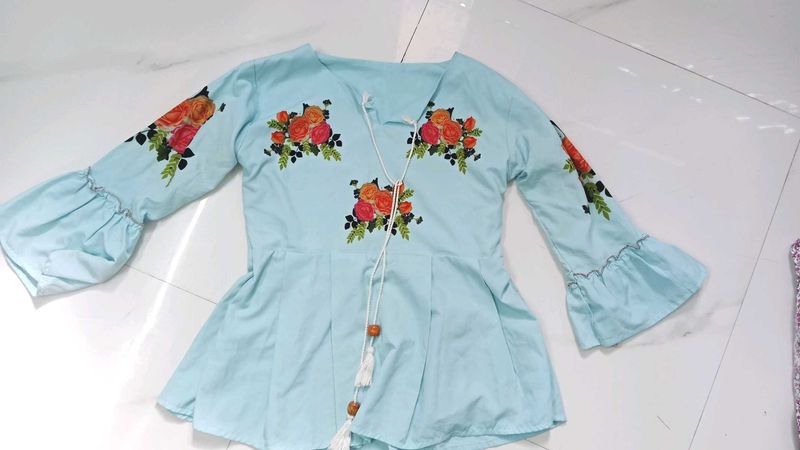 Light Blue Floral Printed paplum top