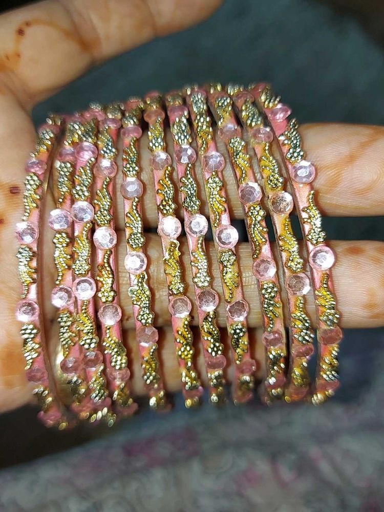 Pink &amp; Gold Beaded Bangles