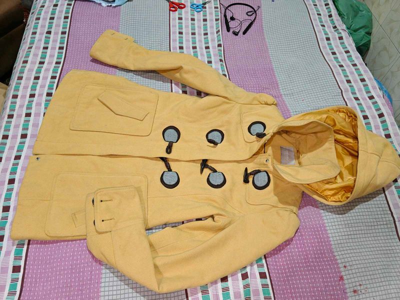 Yellow Hooded Toggle Coat