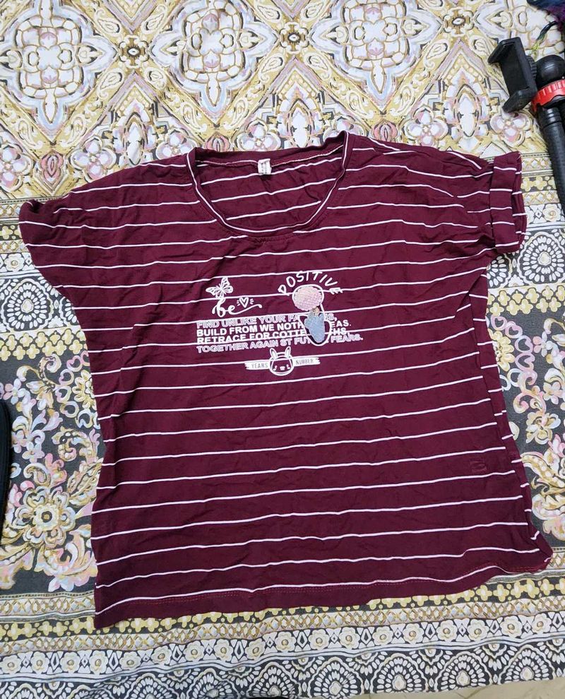 Maroon Striped Graphic Tee