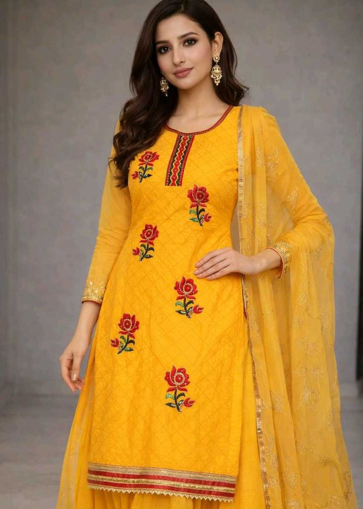 Yellow Embroidered Kurta Set with Dupatta