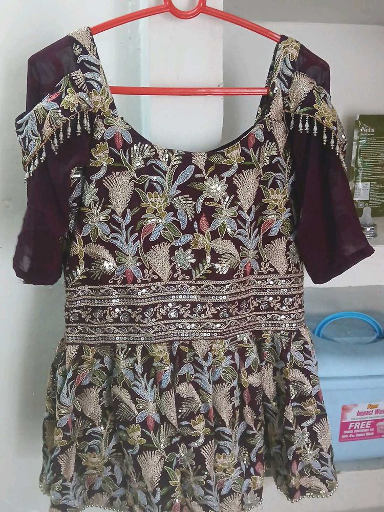 Royal Blue &amp; Maroon Party Wear Peplum Sharara Set