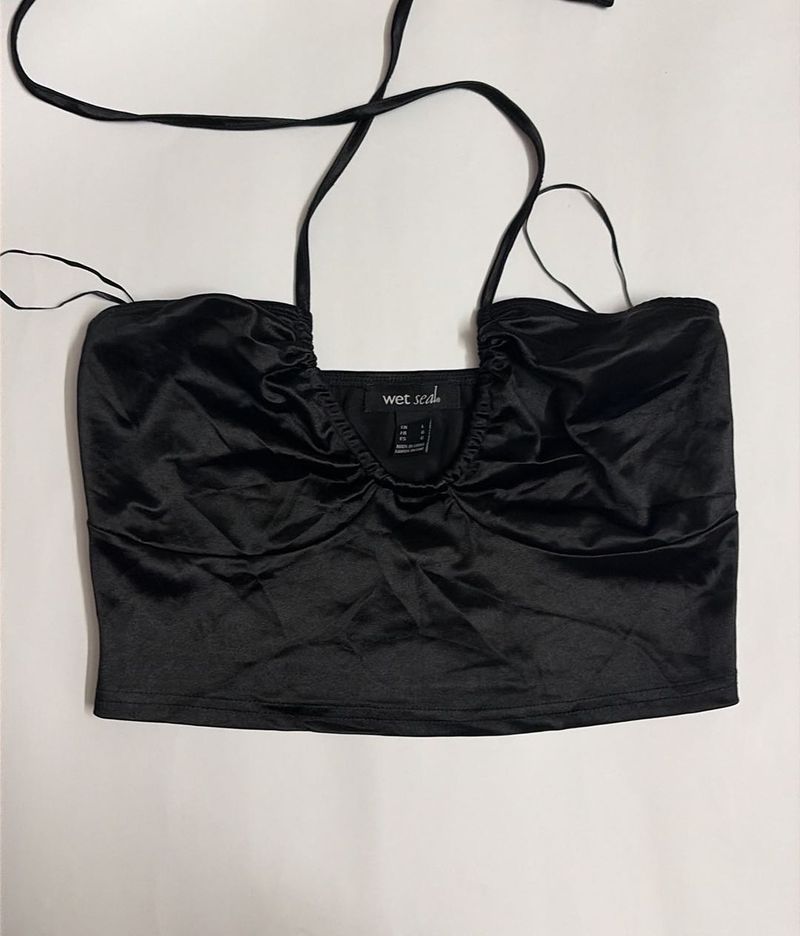 Satin Halter Neck Crop Top