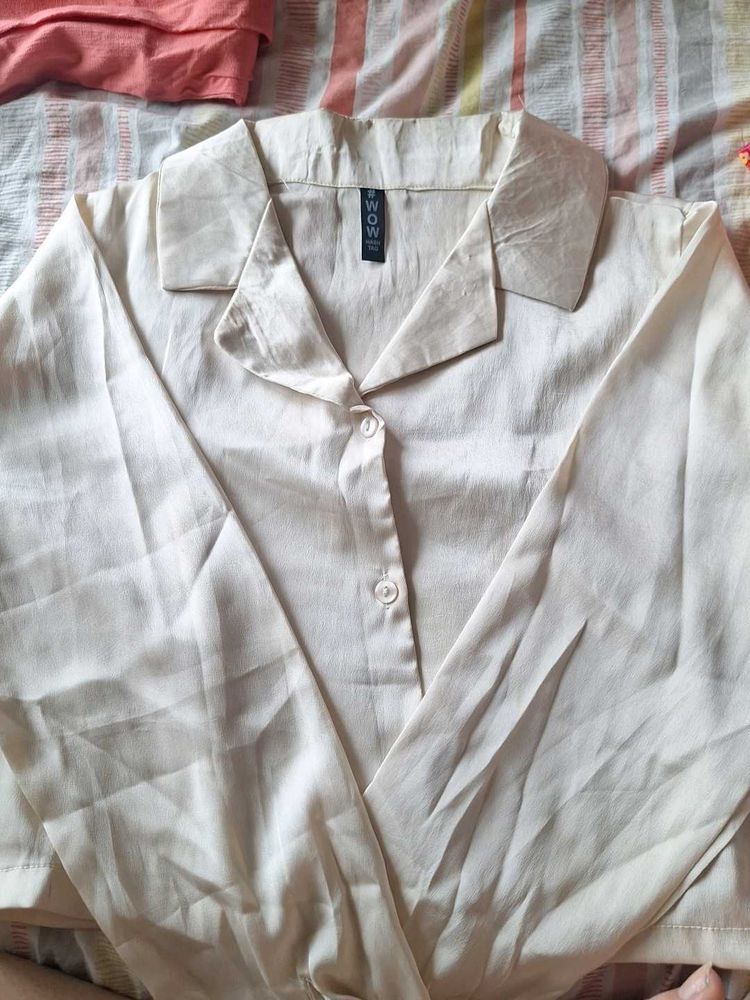 Cream V-Neck Button-Up Blouse