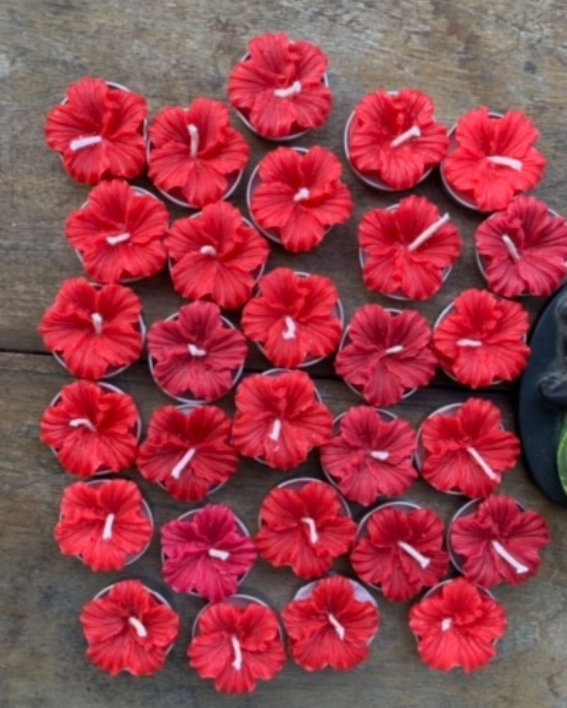 4 Red Hibiscus Scented Tealight Candles