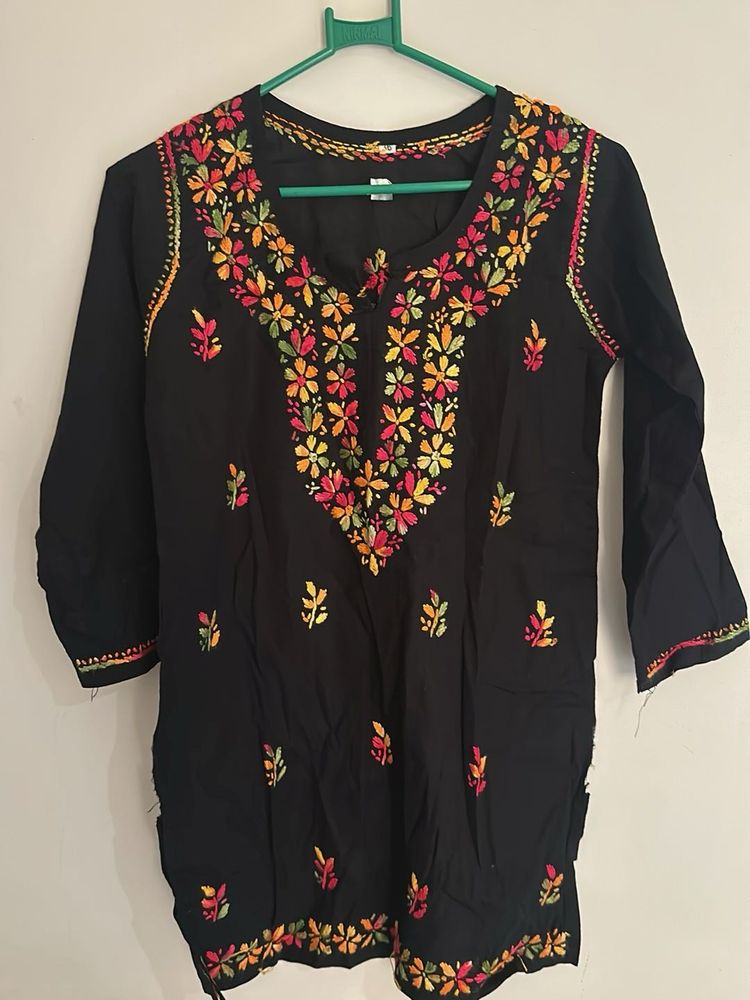 Black Kurta with Colorful Embroidery