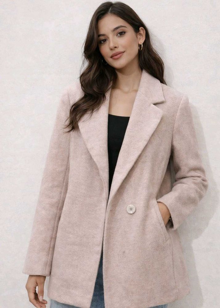 Elegant Blush Pink Single-Button Coat