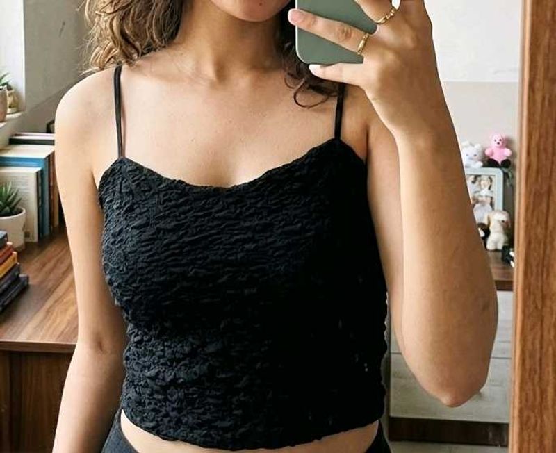 Stylish Black Textured Cami Top