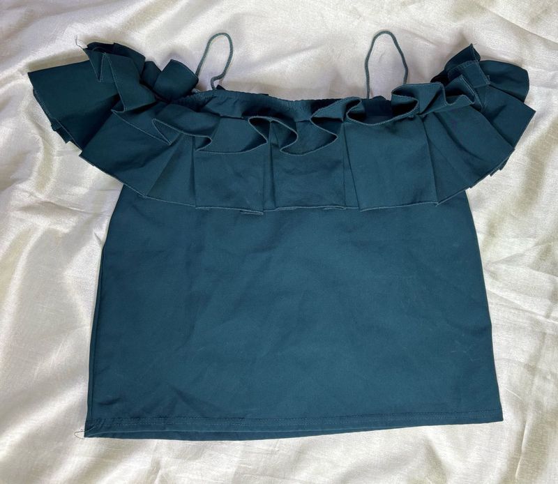 Teal Off-Shoulder Ruffle Top