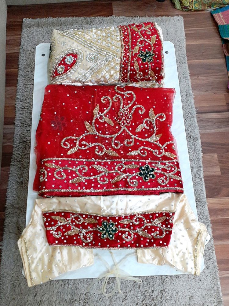 Wedding Special Creamish Off White With Red